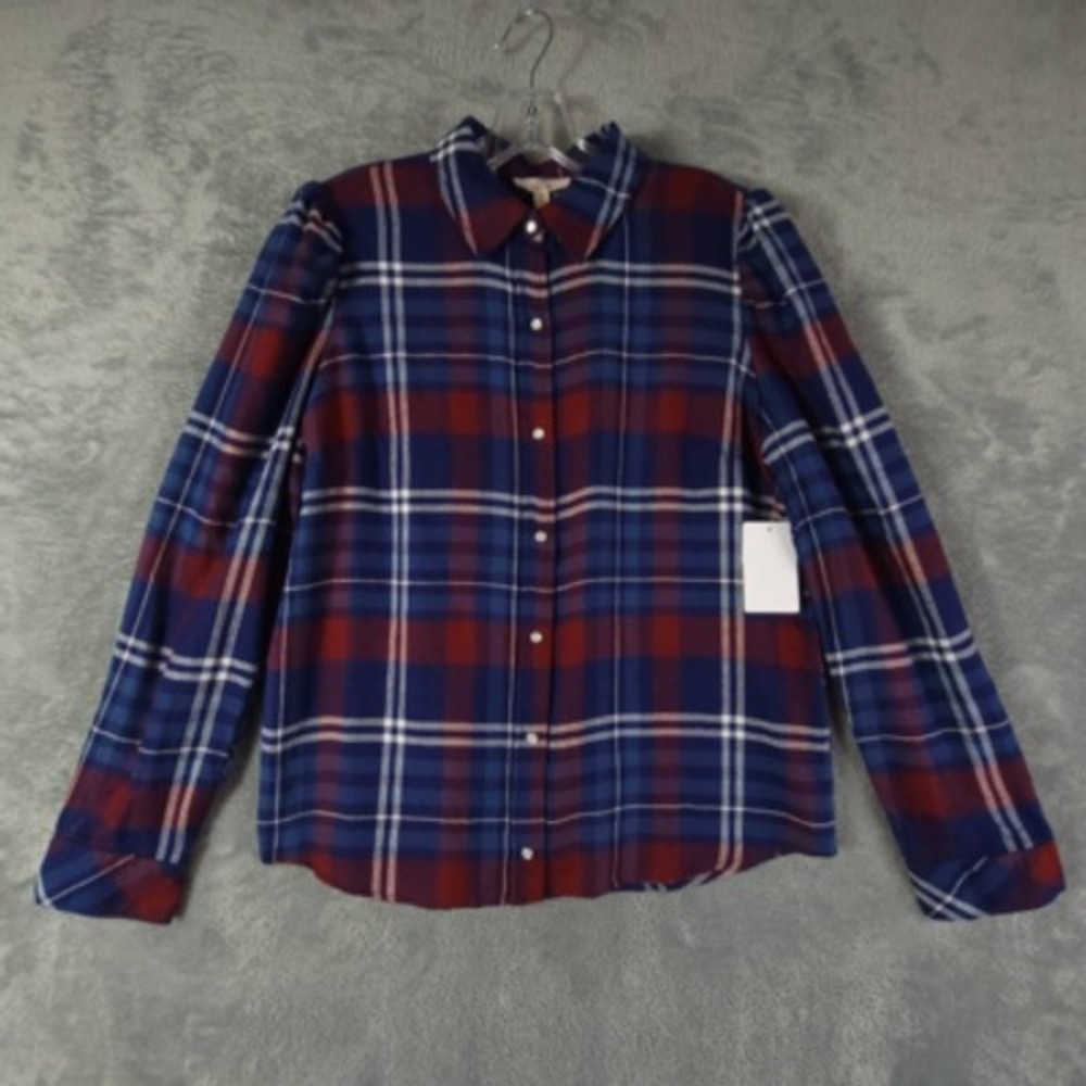 Como Vintage Shirt Womens Button Up Multicolor Plaid Comfort Preppy S New